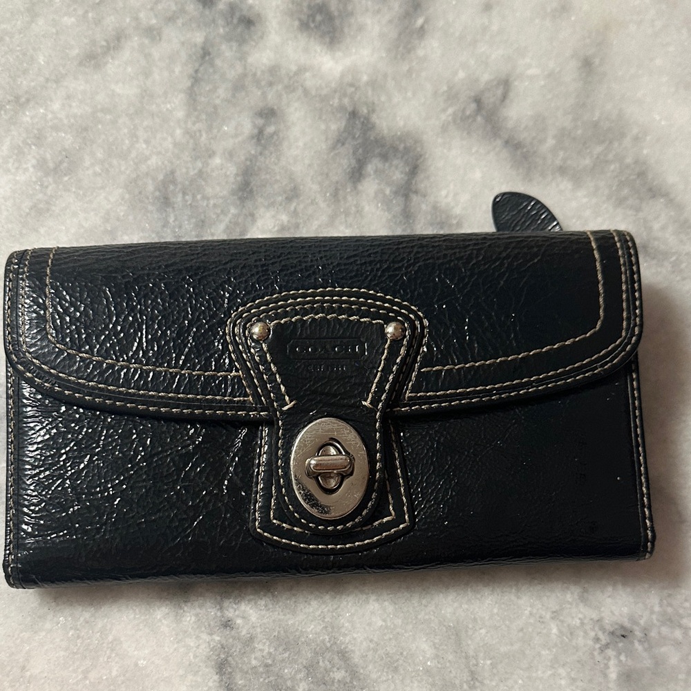 Coach Black Leather wallet with Silver Accents